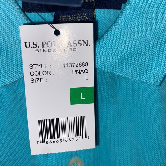 US Polo ASSN Pique Polo w/ Embossed Logo Painter’s Aqua Color Size Large - Picture 6 of 9